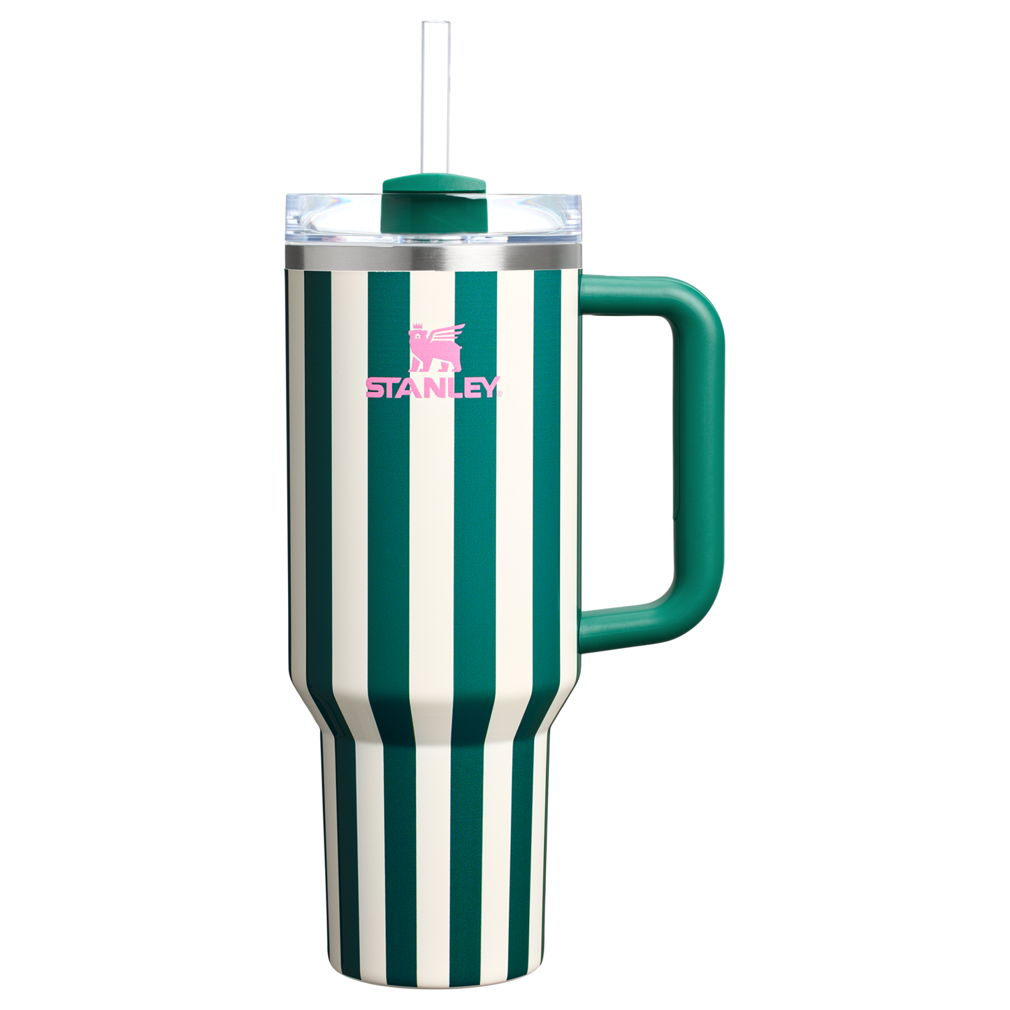 The Stanley Oasis Collection Quencher H2.0 FlowState Tumbler 40oz 1.18L Emerald Cabana Gloss Striped Green