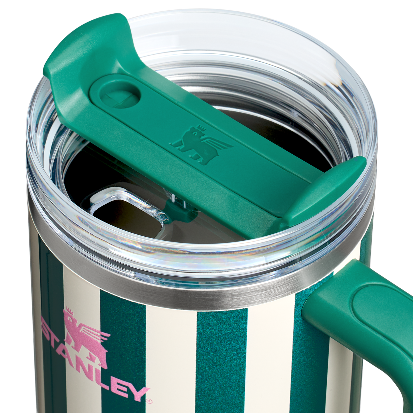 The Stanley Oasis Collection Quencher H2.0 FlowState Tumbler 40oz 1.18L Emerald Cabana Gloss Striped Green