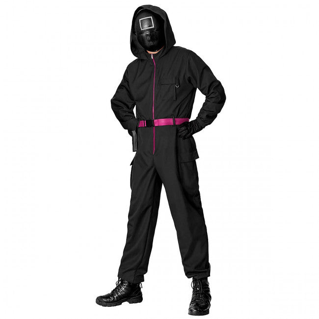 Squid Game Masked Officer Costume - Black Jumpsuit Mask Set Squid Game Masked Guard Cosplay