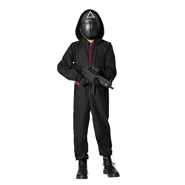 Squid Game Masked Officer Costume - Black Jumpsuit Mask Set Squid Game Masked Guard Cosplay