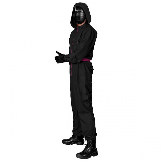 Squid Game Masked Officer Costume - Black Jumpsuit Mask Set Squid Game Masked Guard Cosplay