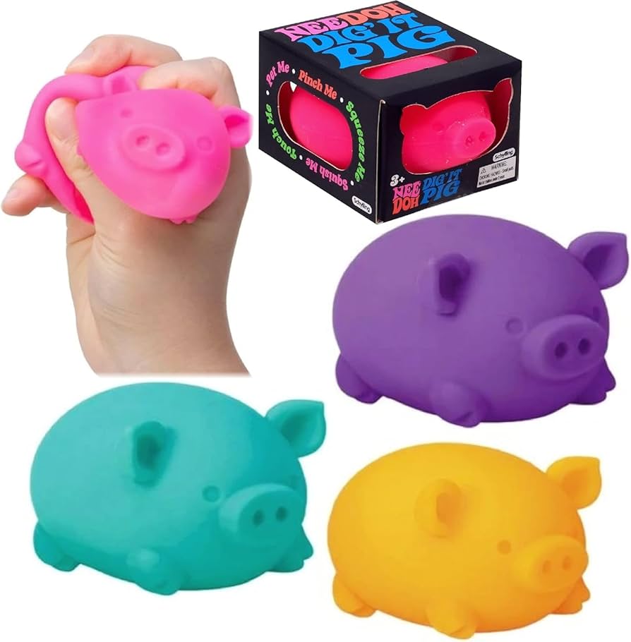 NeeDoh Dig 'It Pig Sensory Squeeze Squish Toy Blue Orange Pink Purple