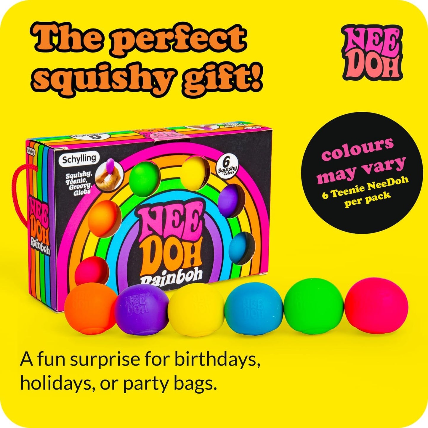 Schylling NeeDoh Rainboh Teenie Sensory Squeeze Squish Toy Multicolor Pack of 6