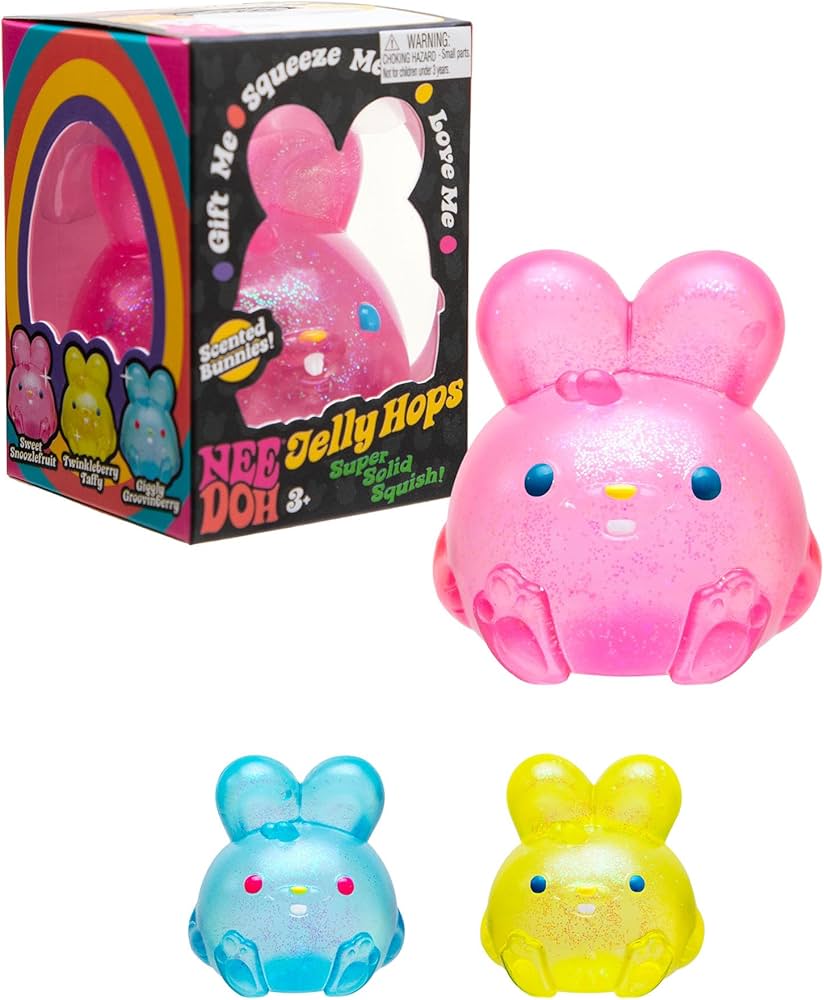 NeeDoh Jelly Hops Sensory Squeeze Squish Toy Blue Pink Yellow