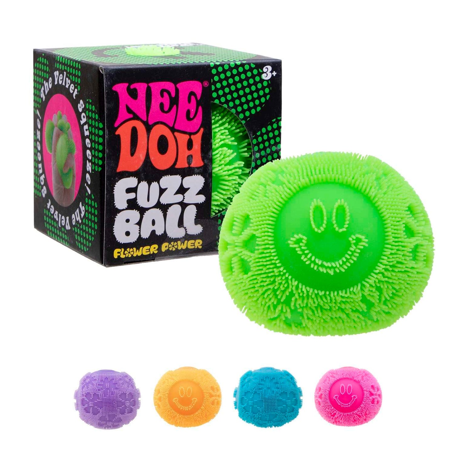NeeDoh Fuzz Ball Flower Power Sensory Squeeze Squish Toy Blue Green Orange Pink Purple