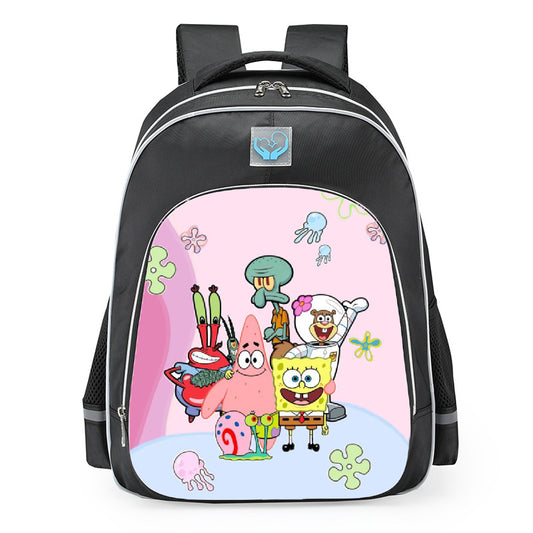 SpongeBob Bikini Bottom Cast Jellyfish Flowers School Backpack 16inches Black