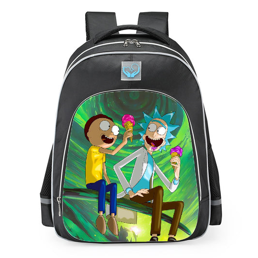 Rick And Morty Eating Ice Cream Inside The Portal School Backpack 16inches