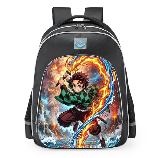 Demon Slayer Tanjiro Fire And Water Breathing School Backpack 16inches