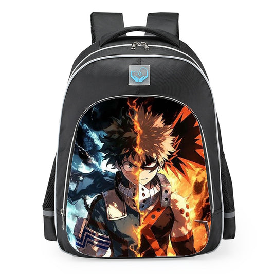 My Hero Academia Deku And Bakugo Split Face Anime School Backpack 16inches
