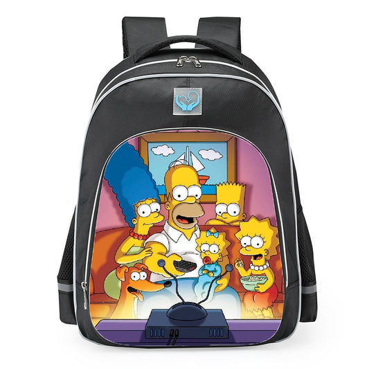 The Simpsons Family Watching TV Scene School Backpack 16inches