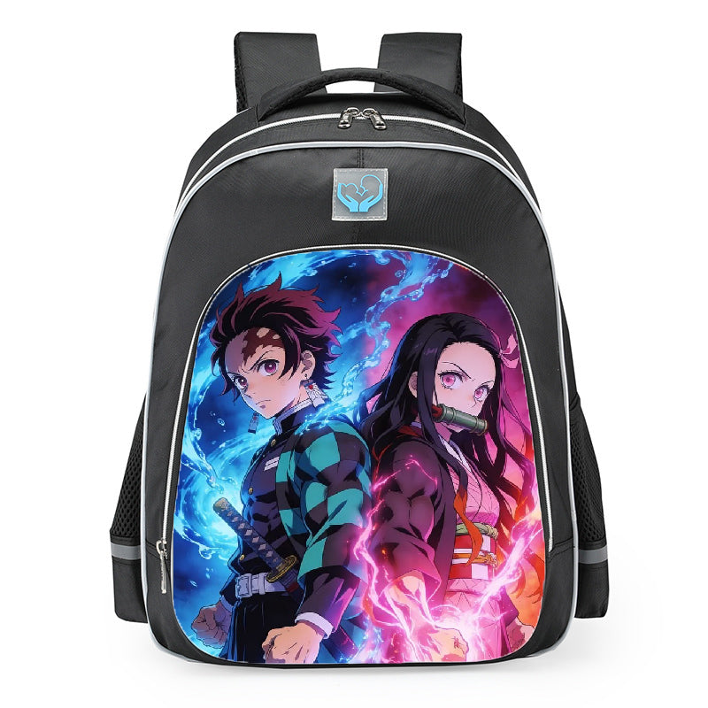 Demon Slayer Tanjiro And Nezuko Sibling Combat School Backpack 16inches