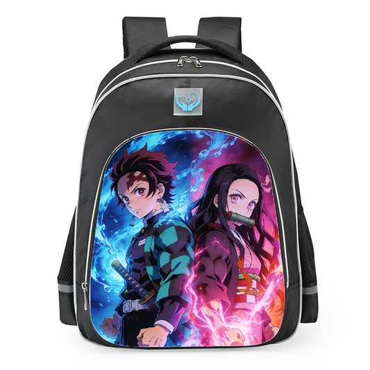 Demon Slayer Tanjiro And Nezuko Sibling Combat School Backpack 16inches