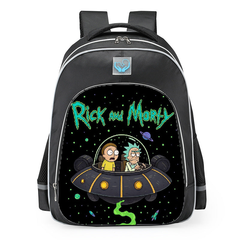 Rick And Morty Flying Space Cruiser With Logo School Backpack 16inches