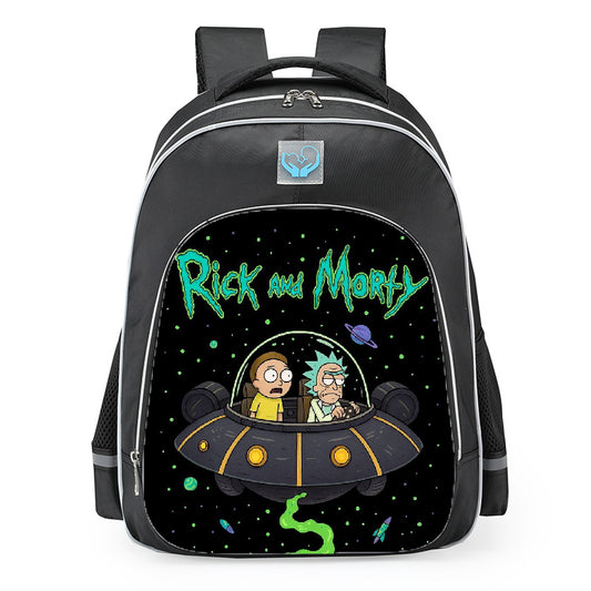 Rick And Morty Flying Space Cruiser With Logo School Backpack 16inches