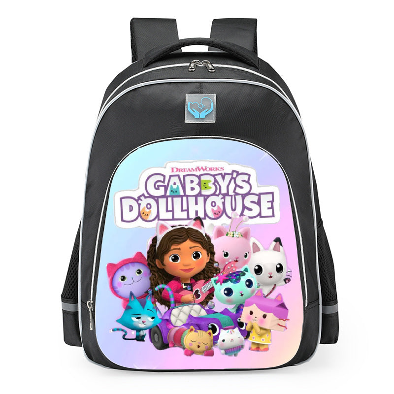Gabbys Dollhouse Logo Group Scene School Backpack 16inches Black