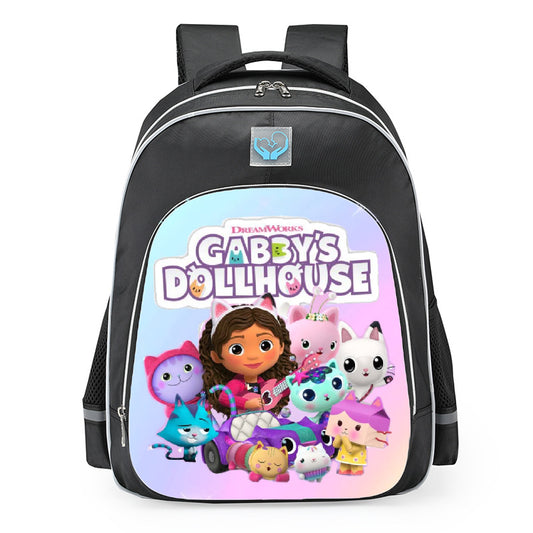 Gabbys Dollhouse Logo Group Scene School Backpack 16inches Black