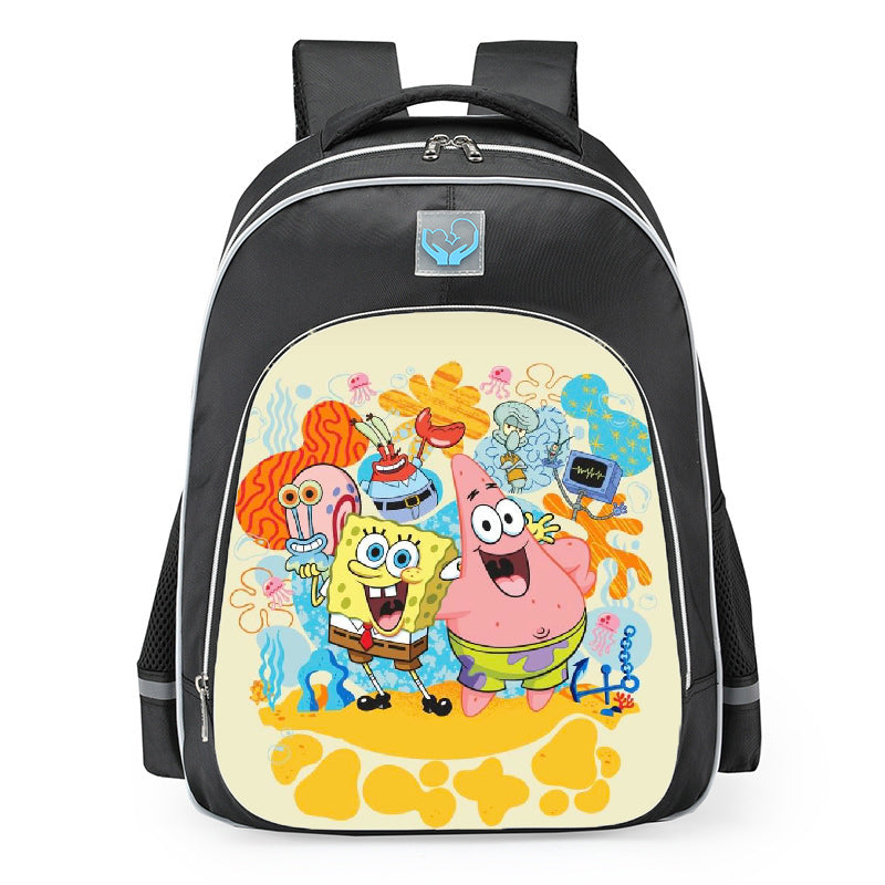 SpongeBob SquarePants Bikini Bottom Friends Retro School Backpack 16inches Black