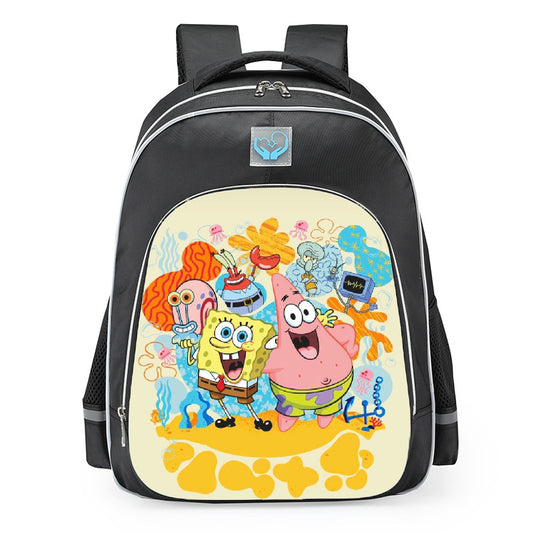 SpongeBob SquarePants Bikini Bottom Friends Retro School Backpack 16inches Black