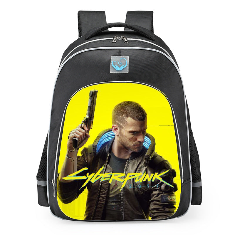 Cyberpunk 2077 V Male Character Logo School Backpack 16inches