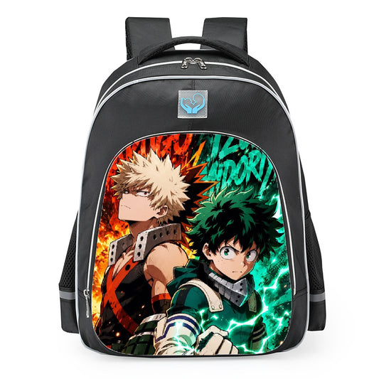 My Hero Academia Deku And Bakugo Split Background School Backpack 16inches
