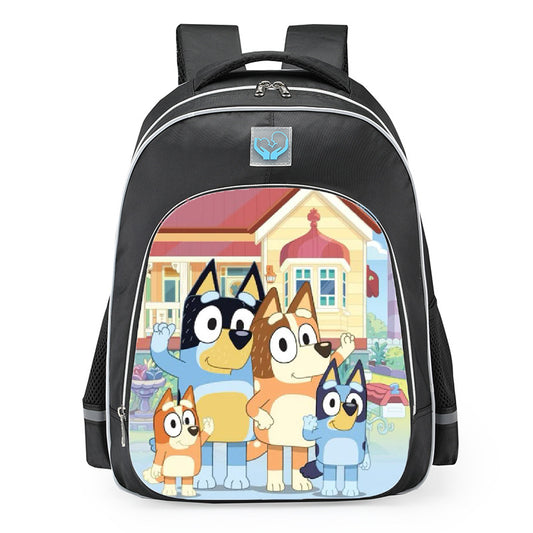 Bluey Family And House School Backpack 16inches Black