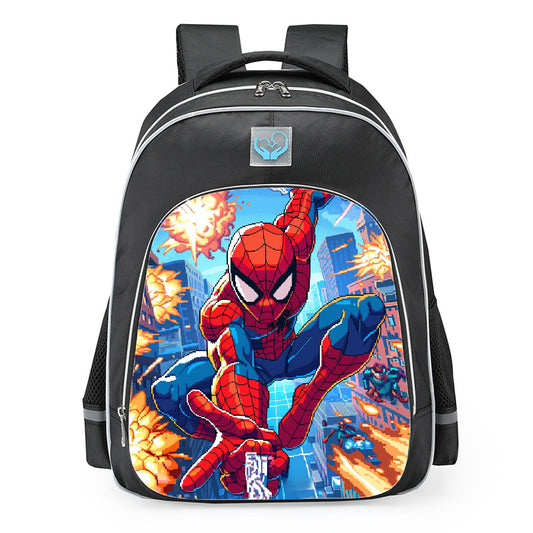 Spider Man Retro Pixel City Battle School Backpack 16inches