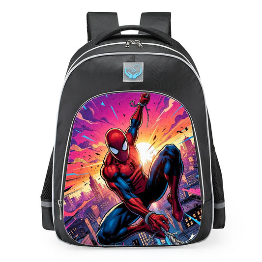 Spider Man Vibrant Sunset City Web Slinger School Backpack 16inches