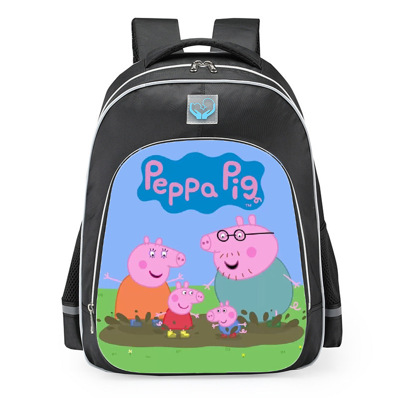 Peppa Pig Muddy Puddles Family Logo School Backpack 16inches Black