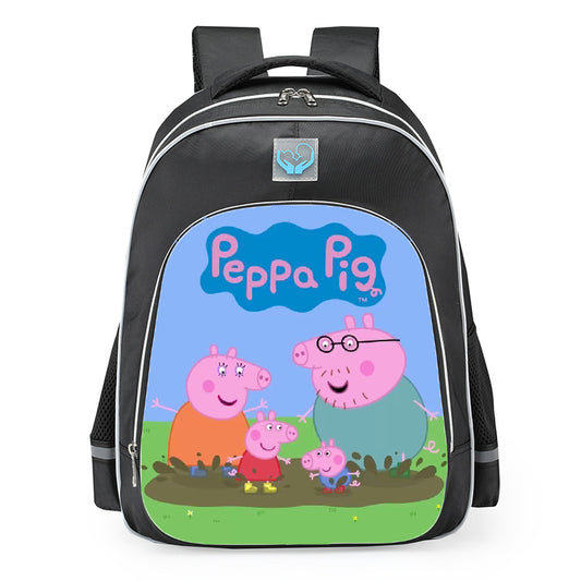 Peppa Pig Muddy Puddles Family Logo School Backpack 16inches Black