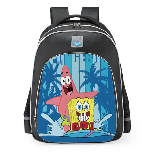 SpongeBob SquarePants Patrick Star Surfing Retro Logo School Backpack 16inches Black