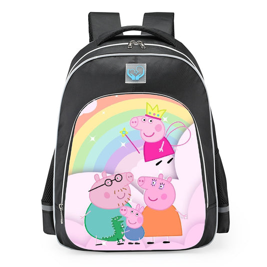 Peppa Pig Fairy Princess Rainbow Clouds Family School Backpack 16inches Black
