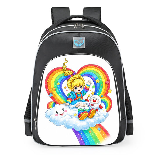 Rainbow Brite Sitting On A Cloud With Heart Rainbow School Backpack 16inches Black