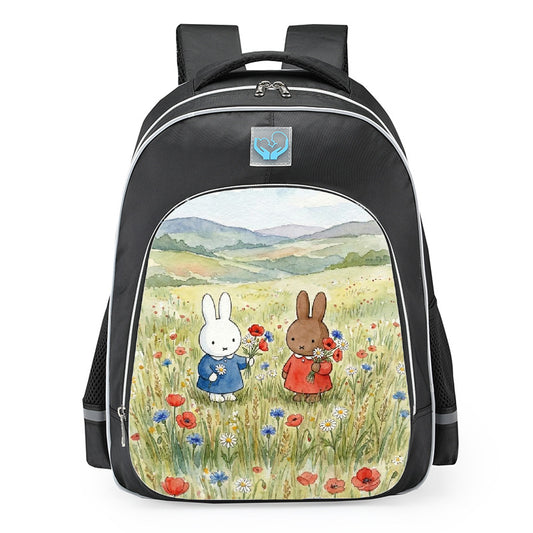 Miffy And Melanie Wildflower Field Aesthetic School Backpack 16inches Black