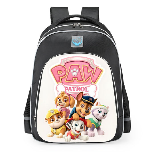 PAW Patrol Pink Logo Skye Everest Chase Marshall Rubble School Backpack 16inches Black