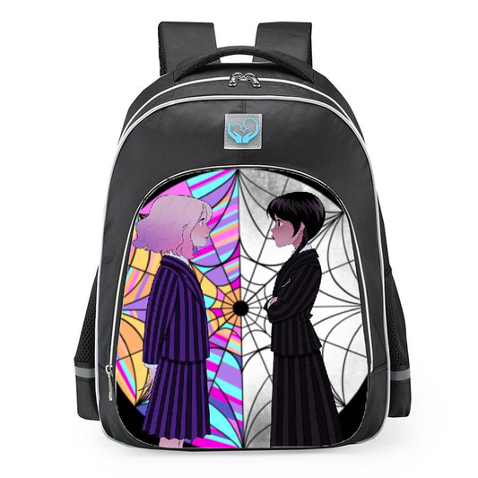 Wednesday Addams And Enid Sinclair Face To Face Spiderweb Window School Backpack 16inches