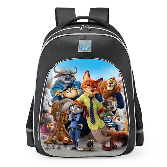 Zootopia Animal Character Group Blue Sky School Backpack 16inches Black