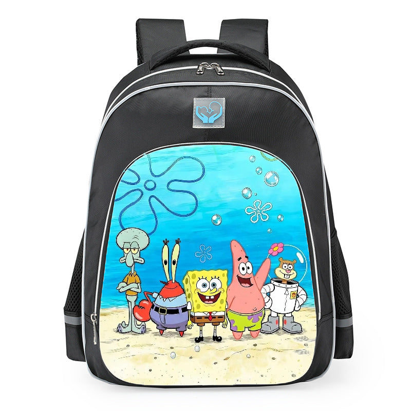 SpongeBob Character Group Lineup Bikini Bottom School Backpack 16inches Black