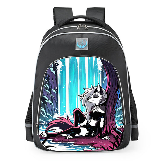Helluva Boss Loona Resting Under Tree Waterfall School Backpack 16inches