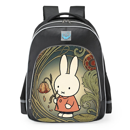 Miffy Art Nouveau Vintage Floral School Backpack 16inches