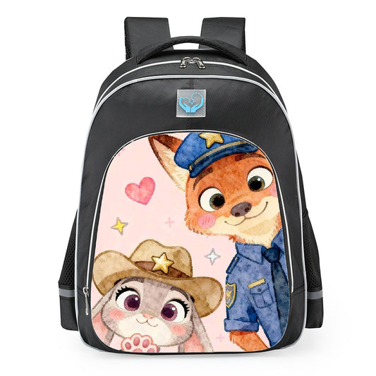 Zootopia Judy Hopps Nick Wilde Watercolor School Backpack 16inches Black