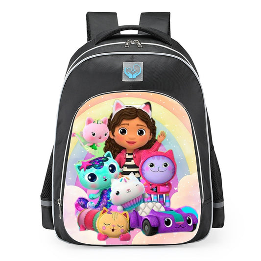 Gabbys Dollhouse Gabby Waving Rainbow School Backpack 16inches Black