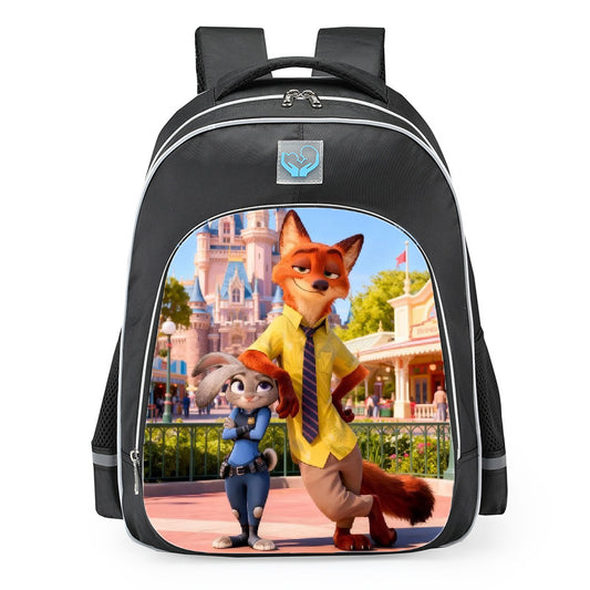 Zootopia Nick Wilde Judy Hopps Theme Park School Backpack 16inches Black