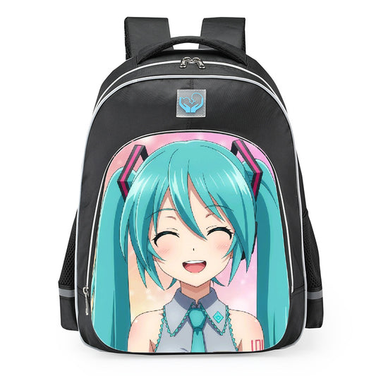Hatsune Miku Smiling With Pink Sparkle Background School Backpack 16inches