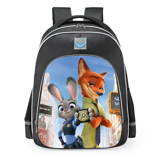 Zootopia Judy Hopps Nick Wilde City Street School Backpack 16inches Black