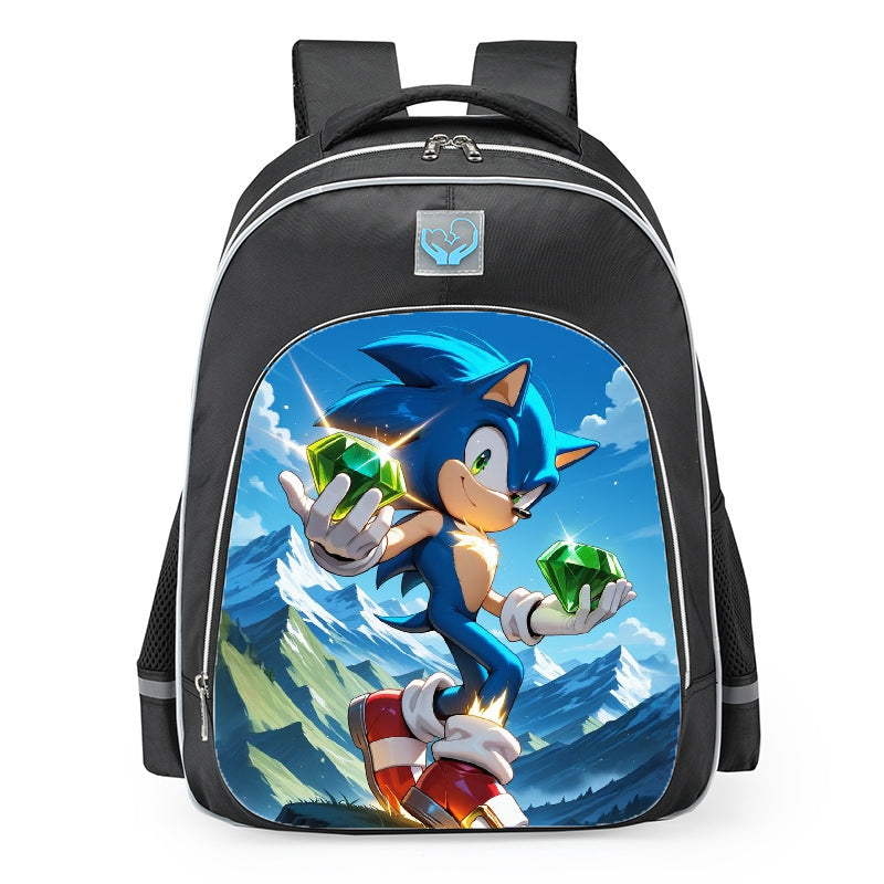 Sonic The Hedgehog Chaos Emeralds Mountain Landscape School Backpack 16inches