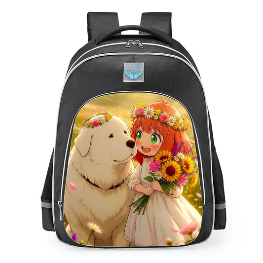 Spy X Family Anya And Bond Flower Field School Backpack 16inches Black