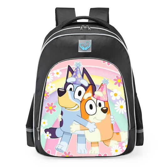 Rainbow Daisy Bluey School Backpack 16inches Black