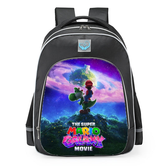 Super Mario Galaxy Movie Mario Riding Yoshi Looking At Space School Backpack 16inches