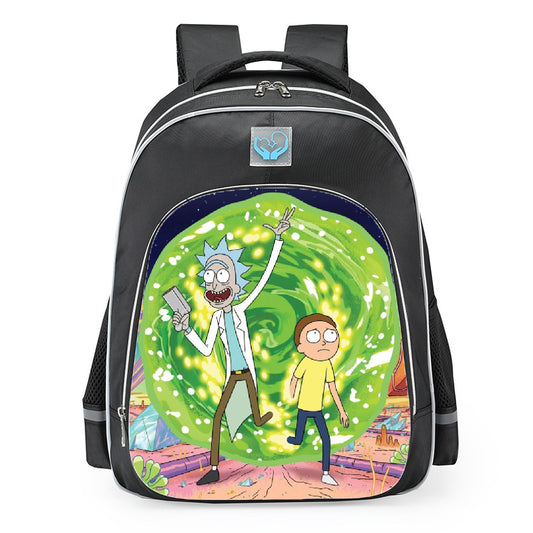 Rick And Morty Stepping Out Of The Green Portal School Backpack 16inches