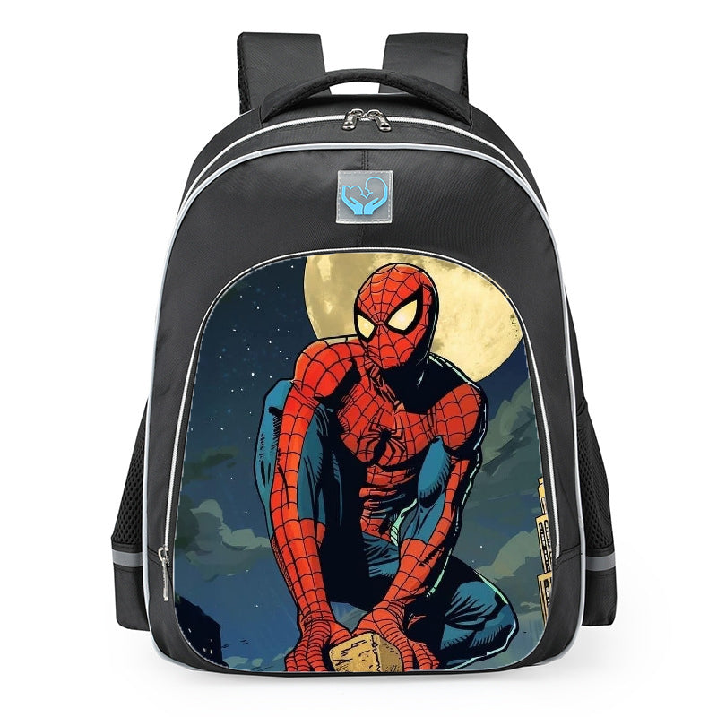 Spider Man Full Moon Rooftop City Skyline School Backpack 16inches